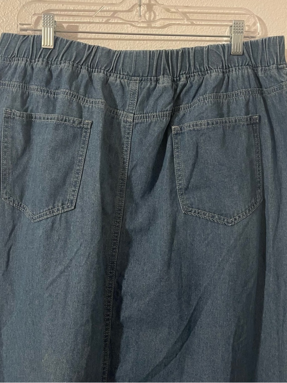 Chartou Women’s XXL A Line Maxi Skirt Denim Raw Hem Stretchy Waist and Pockets - Picture 7 of 9